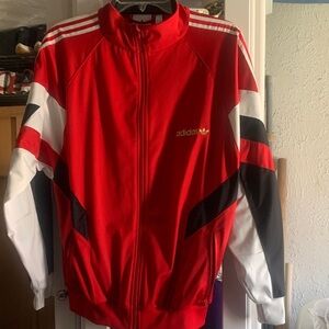Adidas Red and White Windbreaker Jacket